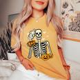 Halloween Skeleton Pumpkin Fall Coffee Fun Costume Women's Oversized Comfort T-Shirt Mustard