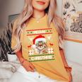 Maine Coon Cat Meowy Ugly Sweater Cat Christmas Women's Oversized Comfort T-Shirt Mustard