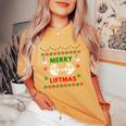 Merry Liftmas Ugly Christmas Sweater Gym Women's Oversized Comfort T-Shirt Mustard
