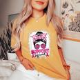 Messy Bun Glasses Pink Support Squad Breast Cancer Awareness Women's Oversized Comfort T-Shirt Mustard