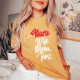 Nurse Wife Mom Boss Retro Nurse Sayings Quotes Nursing Women's Oversized Comfort T-Shirt Mustard
