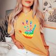 Peace Sign Love Handprint 60S 70S Tie Dye Hippie Costume Women's Oversized Comfort T-shirt Mustard
