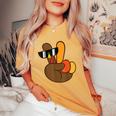 Peace Sign Turkey Hand Cool Thanksgiving Boys Women Women's Oversized Comfort T-Shirt Mustard