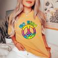 Psychedelic Tie Dye Hippie Be Kind Peace Sign Women's Oversized Comfort T-shirt Mustard