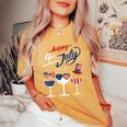 Red White Blue Wine Glass Usa Flag Happy 4Th Of July Women's Oversized Comfort T-shirt Mustard