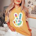 Retro Tie Dye Peace Sign Be Kind Peace Love Kindness Women's Oversized Comfort T-shirt Mustard