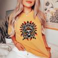 Screaming Skull In Native American Indian Headdress Feathers Native American Women's Oversized Comfort T-Shirt Mustard