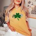 St Patricks Day Clover Plaid Leopard And Stripe Printed Women's Oversized Comfort T-shirt Mustard