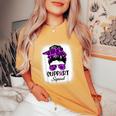 Support Pancreatic Cancer Awareness Messy Bun Ribbon Purple Women's Oversized Comfort T-Shirt Mustard