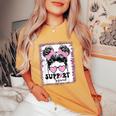 Support Squad Messy Hair Bun Girl Pink Warrior Breast Cancer Women's Oversized Comfort T-Shirt Mustard