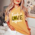 Teach Love Inspire Sunflower Leopard Back To School Teacher Women's Oversized Comfort T-Shirt Mustard