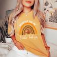 Thankful For My Little Turkeys Thanksgiving Teacher Rainbow Women's Oversized Comfort T-Shirt Mustard