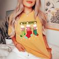 Three Goose In Socks Ugly Christmas Sweater Party Women's Oversized Comfort T-Shirt Mustard