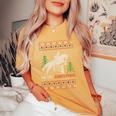Ugly Sweater Christmas Horse Riding Rider Horses Lovers Women's Oversized Comfort T-Shirt Mustard