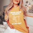 Never Underestimate An Old Guy Retired Old People Wheelchair Women's Oversized Comfort T-Shirt Mustard