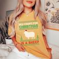 All I Want For Xmas Is A Sheep Ugly Christmas Sweater Women's Oversized Comfort T-Shirt Mustard