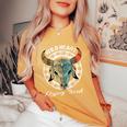 Wild Heart Gypsy Soul Boho Cow Skull Bohemian Art Women's Oversized Comfort T-shirt Mustard