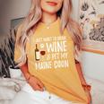 Wine And Maine Coon Cat Mom Or Cat Dad Idea Women's Oversized Comfort T-Shirt Mustard