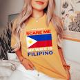 You Cant Scare Me My Wife Is Filipino Funny Husbands Women's Oversized Graphic Print Comfort T-shirt Mustard