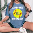 10Th Birthday Girl Softball Lover 10 Years Old Vintage Women's Oversized Comfort T-Shirt Blue Jean