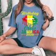 Birthday Crew Jamaica 2023 Girl Party Outfit Matching Lips Women's Oversized Comfort T-Shirt Blue Jean