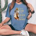 Blessed By God Loved By Jesus Lion Women's Oversized Comfort T-Shirt Blue Jean