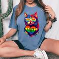 Cat Lgbt Flag Gay Pride Month Transgender Rainbow Lesbian Women's Oversized Comfort T-Shirt Blue Jean