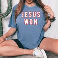 Christianity Religion Jesus Outfits Jesus Won Texas Women's Oversized Comfort T-Shirt Blue Jean