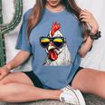 Cool Rooster Wearing Sunglasses Retro Vintage Chicken Women's Oversized Comfort T-Shirt Blue Jean