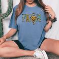 Cowhide Sunflowers Turquoise Faith Cross Jesus Cowgirl Rodeo Women's Oversized Comfort T-shirt Blue Jean