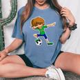 Dabbing Soccer Girl Brazil Brazilian Flag Jersey Women's Oversized Comfort T-Shirt Blue Jean