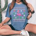 Flamingo Christmas Lights Santa Hat Ugly Christmas Sweater Women's Oversized Comfort T-Shirt Blue Jean