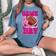 Football Game Day Pink Ribbon Breast Cancer Awareness Mom Women's Oversized Comfort T-Shirt Blue Jean