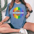 Free Grandma Hugs Lgbt Daisy Rainbow Flower Hippie Gay Pride Women's Oversized Comfort T-shirt Blue Jean