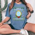 Ugly Christmas Sweater With Mirror Xmas Girls Women's Oversized Comfort T-Shirt Blue Jean