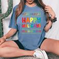 Gay Christmas Lgbt Happy Holigays Ugly Rainbow Party Women's Oversized Comfort T-Shirt Blue Jean