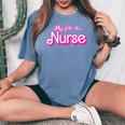 My Job Is Nurse Pink Retro Rn Nursing School Lpn Lvn Womens Women's Oversized Comfort T-Shirt Blue Jean