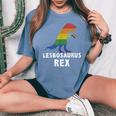 Lesbosaurus Rex Dinosaur In Rainbow Flag For Lesbian Pride Women's Oversized Comfort T-Shirt Blue Jean