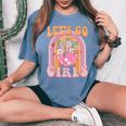 Let's Go Girls Retro Rainbow Cowgirl Disco Bachelorette Women's Oversized Comfort T-Shirt Blue Jean