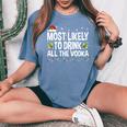 Most Likely To Drink All The Vodka Ugly Xmas Sweater Women's Oversized Comfort T-Shirt Blue Jean