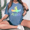 Maine Moose Canoe Rainbow Vacation T Women's Oversized Comfort T-Shirt Blue Jean