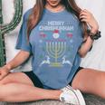 Merry Chrismukkah Happy Hanukkah Jew Ugly Christmas Sweater Women's Oversized Comfort T-Shirt Blue Jean