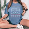Merry Liftmas Ugly Christmas Sweater For Bodybuilder Xmas Women's Oversized Comfort T-Shirt Blue Jean