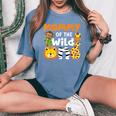 Mommy Of The Wild One Zoo Theme Bday Safari Jungle Animals Women's Oversized Comfort T-Shirt Blue Jean