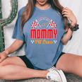 Race Car Birthday Party Matching Family Mommy Pit Crew Women's Oversized Comfort T-Shirt Blue Jean