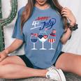 Red White Blue Wine Glass Usa Flag Happy 4Th Of July Women's Oversized Comfort T-shirt Blue Jean