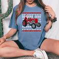 Santa Claus Riding Tractor Farmers Ugly Christmas Sweater Women's Oversized Comfort T-Shirt Blue Jean