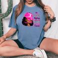 Strong Girls Afro Black Woman Pink Ribbon Breast Cancer Women's Oversized Comfort T-Shirt Blue Jean
