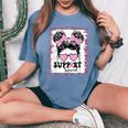 Support Squad Messy Hair Bun Girl Pink Warrior Breast Cancer Women's Oversized Comfort T-Shirt Blue Jean