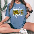 Teach Love Inspire Sunflower Leopard Back To School Teacher Women's Oversized Comfort T-Shirt Blue Jean